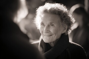 Elderly Woman Smiling Brightly in Sunlight, Creating a Warm and Joyful Mood