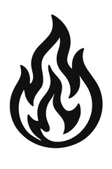 Simple Stylized Fire Flame Icon - Black Vector Symbol for Heat and Burning