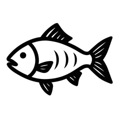 Simple Black and White Fish Outline Vector Icon - Marine Life and Seafood Symbol