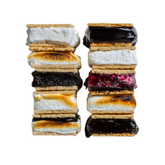 Fototapeta premium Delicious stacked smores with chocolate and fruit fillings sweet treat isolated on transparent background