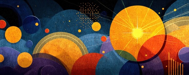 Obraz premium Abstract artwork featuring colorful circular shapes and vivid light effects