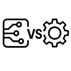 Technology (Circuit Board) vs. Mechanism (Gear) Comparison Icon