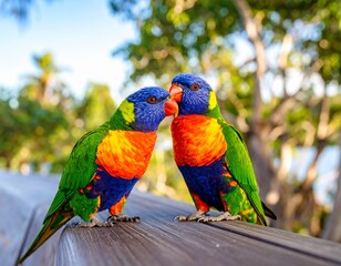 Rainbow Lorikeets Feeding at Currumbin Wildlife Sanctuary – Bright Australian Birds with Vivid Colors

