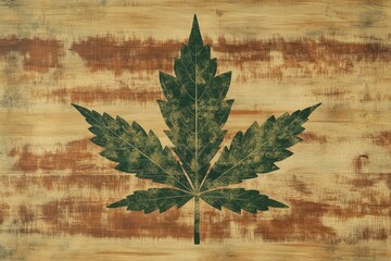 Canada Weed. Canadian Flag Made of Dry Legal Cannabis Against Brown Wooden Background