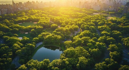 Brooklyn Aerial. Skyline of Manhattan and Brooklyn from Prospect Park