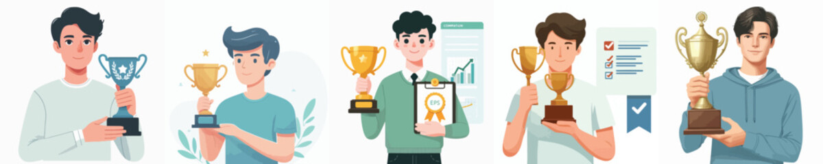 vector character holding trophy