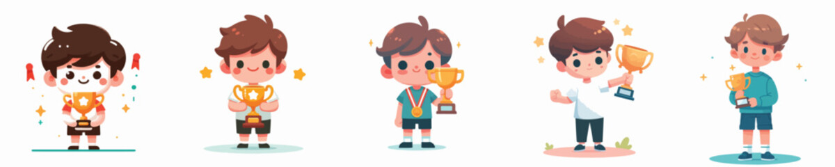 boy character vector holding trophy