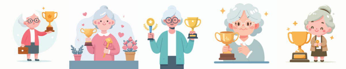 vector character grandma holding a cup