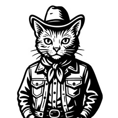 Vector Illustration of a Cowboy Cat Dressed in Western Outfit