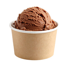 Chocolate ice-cream in a small paper cup; isolated on a transparent background; PNG