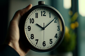 Hand holding round clock