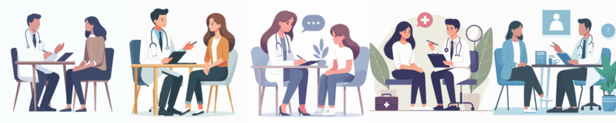 Fototapeta premium vector character woman talking with doctor