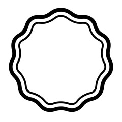 Black and White Outline Design of a Wavy Circular Frame or Badge