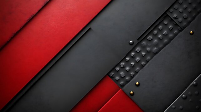 Abstract metallic design with red and dark gray panels