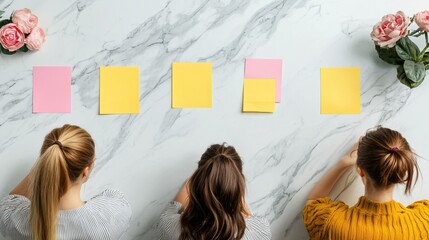 An aerial view of an agile development team from various backgrounds working in unison, using sticky notes and whiteboards to illustrate their sprint planning and problem-solving strategies,