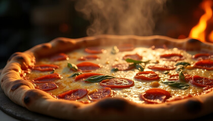 Deliciosa pizza recién hecha