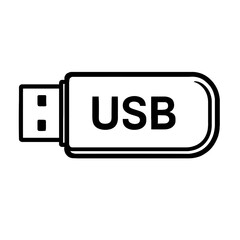 Simple Black and White USB Flash Drive Icon - Data Storage Device
