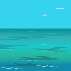 Calm seascape template with endless turquoise sea. Summer vector illustration for background, card, wallpaper. Gradient.