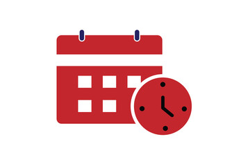 Calendar with Clock Flat Icon on white background 