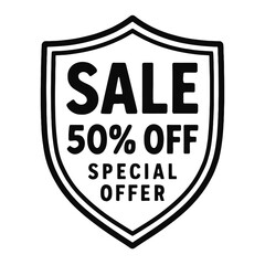 Simple Black and White 50% Off Special Offer Badge Icon
