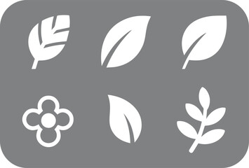 Fototapeta premium Collection of simple white leaf and flower icons on gray background