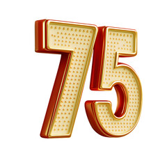 Bold and Glossy 3D Number 75 in Red and Gold with Stylized Dot Pattern Perfect for Anniversaries Celebrations