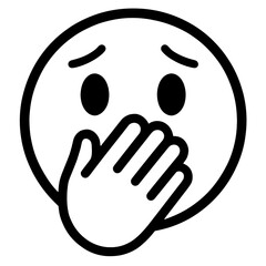 Shy or Embarrassed Emoji with Hand Over Mouth Outline Icon