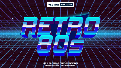 Retro 80s futuristic 3d editable vector text effect. Neon, cyberpunk, 80s, and 90s chrome typography style for digital designs. 