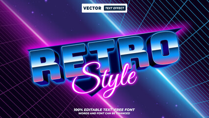 80s retro style 3d editable vector text effect. 80s synthwave, neon vaporwave, and futuristic nostalgia typography style for vibrant digital designs.