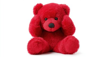 Cute fluffy red teddy bear with black nose and ears sitting