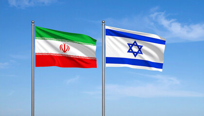 Israel and Iran flags waving one near the other one