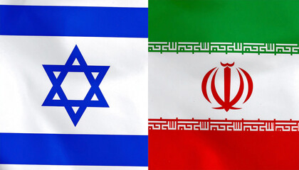 Israel and Iran flags waving one near the other one
