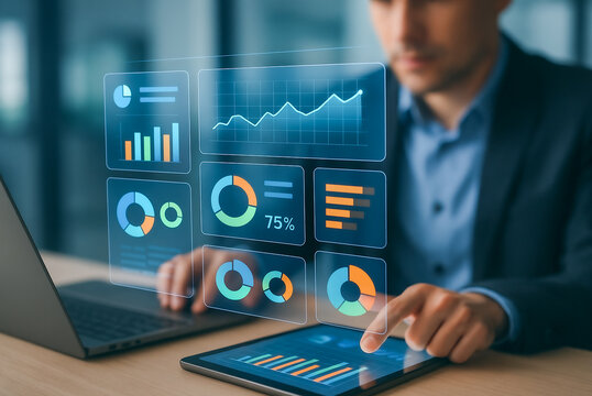 Business Analytics Dashboard on Tablet and Laptop