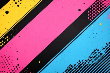 Digital illustration featuring a comic frenzy of retro 90s pop art with an abstract psychedelic background