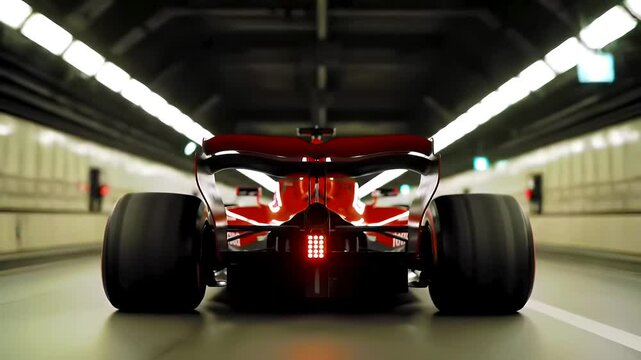 Red Formula 1 Car Speeding Through a Tunnel