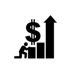 Person pushing up bar graph showing financial growth and success