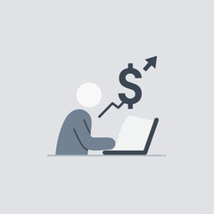 Person working on laptop with increasing dollar sign graphic