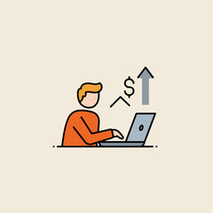 Person working on laptop with increasing dollar sign graphic