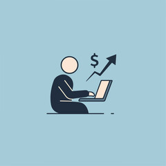 Person working on laptop with rising dollar sign graph illustrating financial growth and success