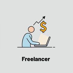 Freelancer working on laptop with increasing income graph