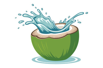 Refreshing coconut water splashing illustration for tropical drink designs