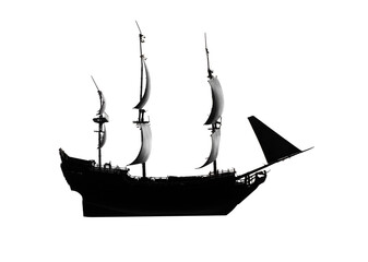 pirate ship with white sails isolated on white background