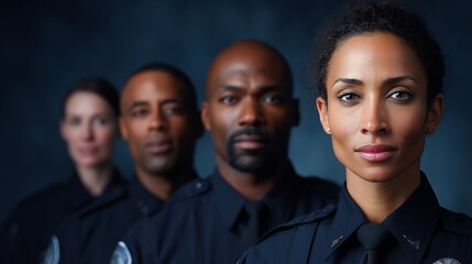Equality law enforcement multi ethnic police officers working side by side community safety and racial fairness respectful engagement professional uniforms