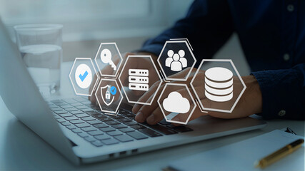 Secure data protection and network security systems. VPN connections and zero trust security. Man...