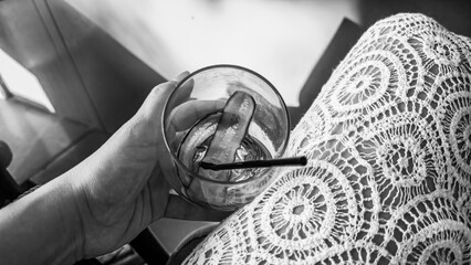 Summer lace dress and drink