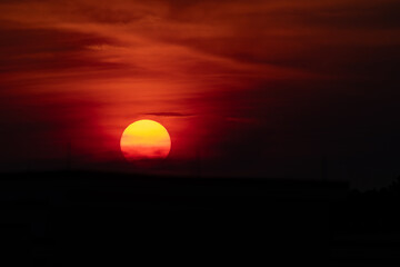 Gorgeous red and orange sunset with copy space