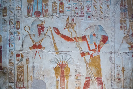 God Thoth blesses Seti I, Temple of Seti I, Abydos, Egypt