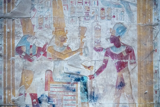 God Horus and Isis bless Seti I, Temple of Seti I, Abydos, Egypt