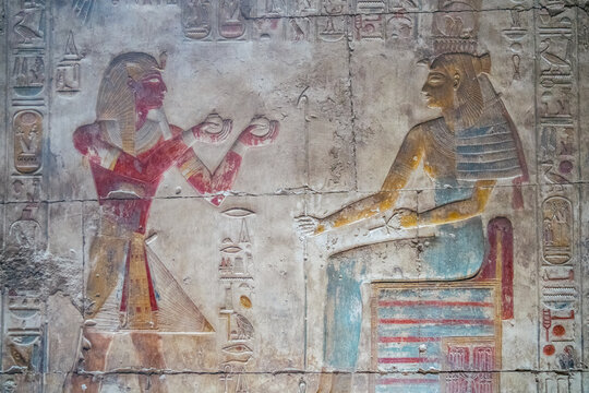 Seti I makes offering to Hathor, Temple of Seti I, Abydos, Egypt