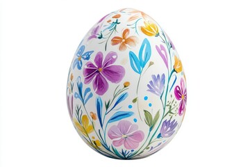 Close up of a single easter egg decorated with colorful floral designs